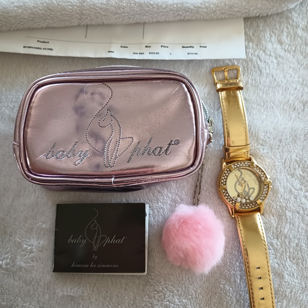 Baby Phat Metallic Pink Bag and Gold Watch Set